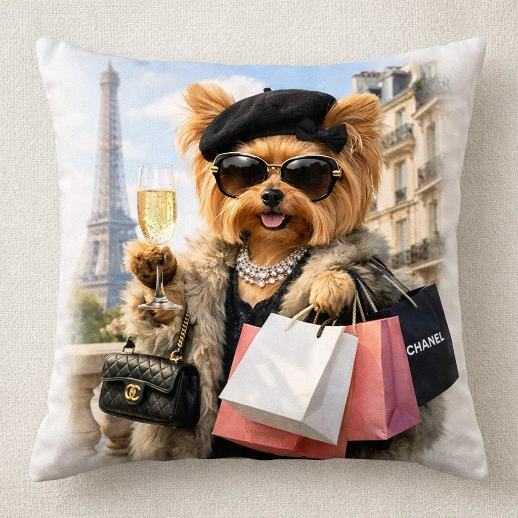 The Shopaholic - Personalised Dog Portrait Cushion
