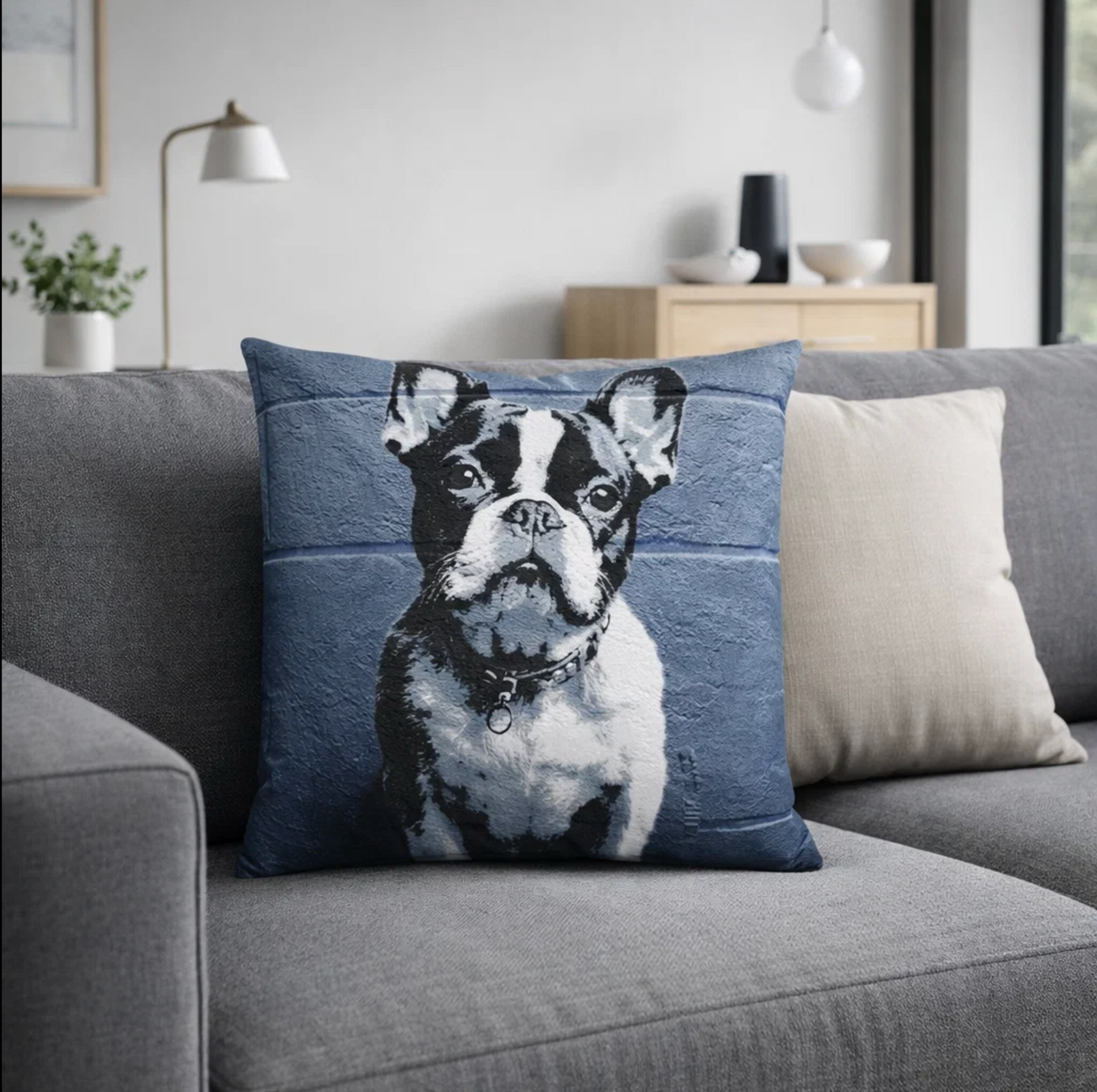 Banksy Style Pet Portrait Scatter Cushion – Personalised Pet Portrait From Photo