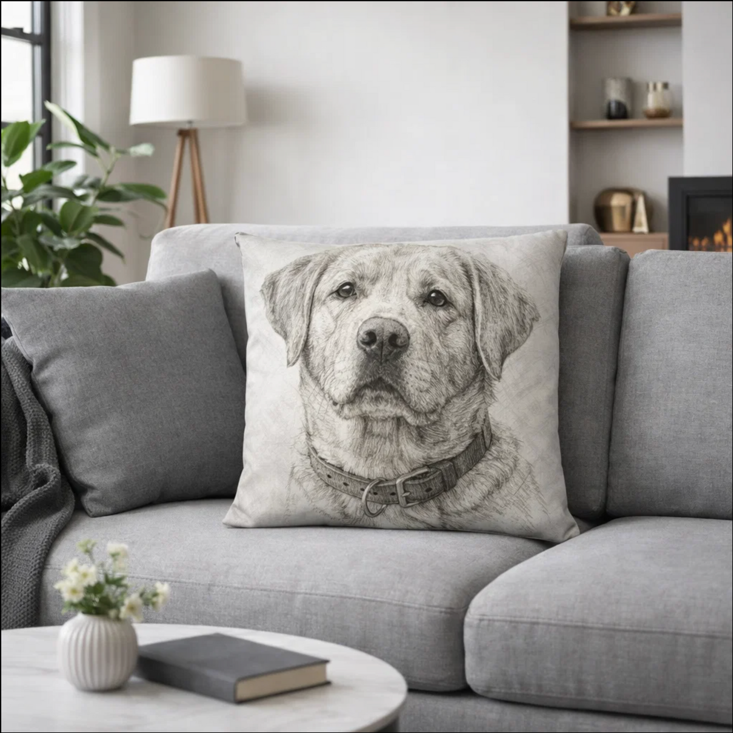 Pencil Sketch Style Pet Portrait Scatter Cushion – Personalised Pet Portrait From Photo