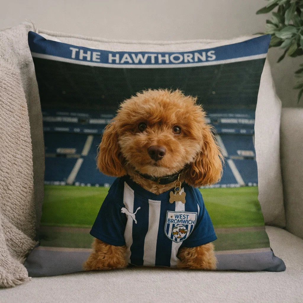 The Football Fan - Personalised Dog Portrait Cushion