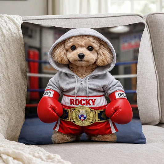 The Boxing Champ- Personalised Dog Portrait Cushion
