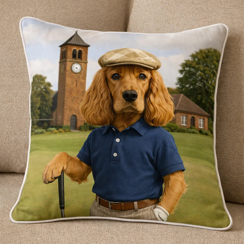 The Masters Golfer- Personalised Dog Portrait Cushion